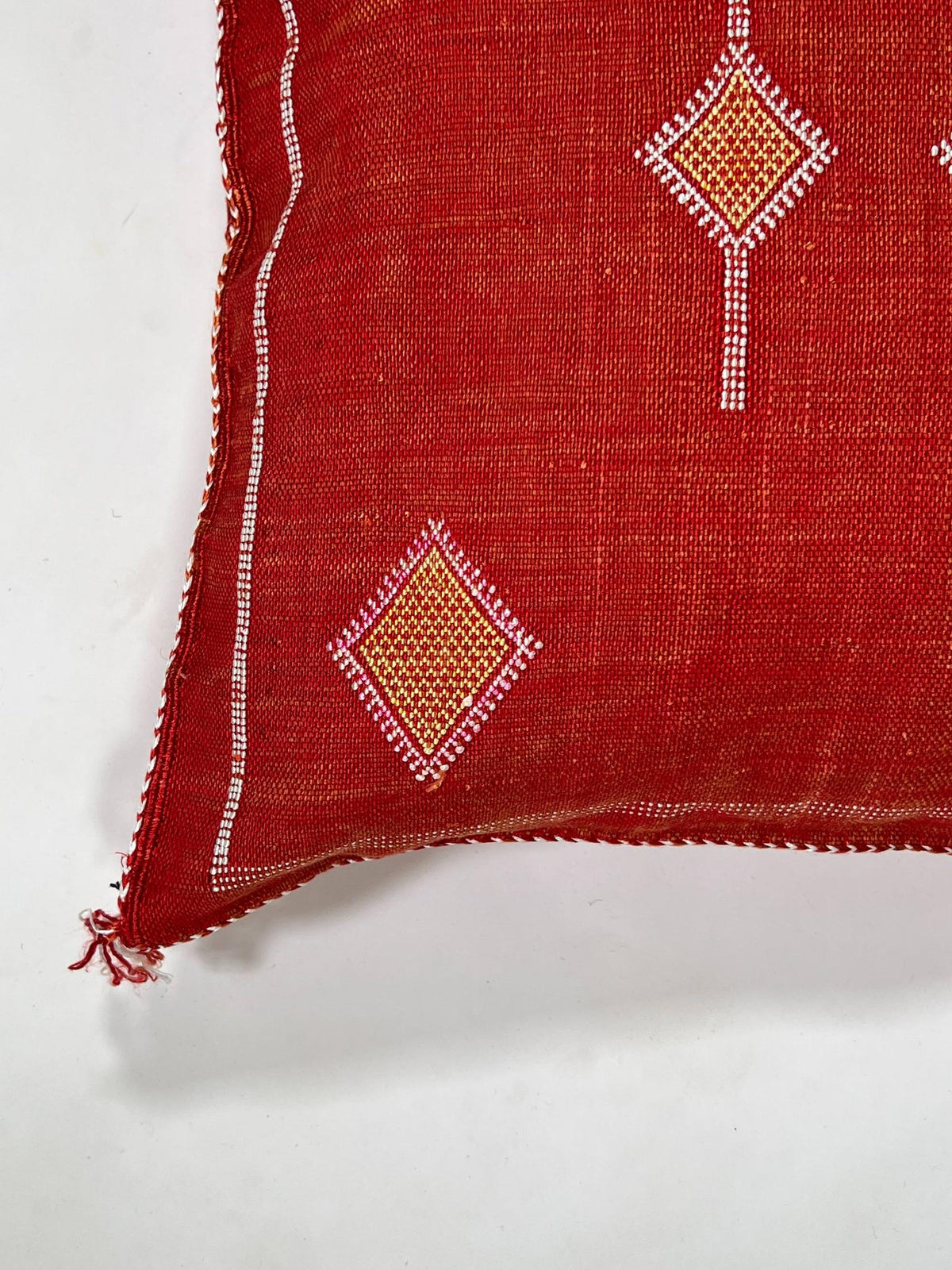 Red Moroccan Silk Pillow Cover, Handmade Cactus Silk Sabra Cushion, Boho Kilim Diamond Embroidery, Artisa - product image 7