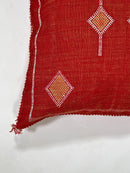 Red Moroccan Silk Pillow Cover, Handmade Cactus Silk Sabra Cushion, Boho Kilim Diamond Embroidery, Artisa - product image 7