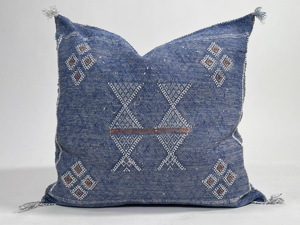 Handmade Moroccan Navy Blue Silk Pillow Cover, Boho Cactus Silk Sabra Cushion, Tribal Diamond Embroidery - product image 2