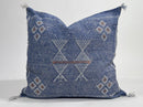 Handmade Moroccan Navy Blue Silk Pillow Cover, Boho Cactus Silk Sabra Cushion, Tribal Diamond Embroidery - product image 2