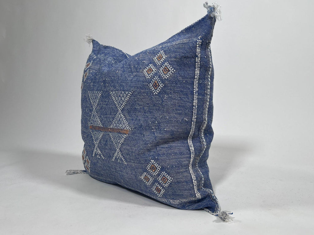 Handmade Moroccan Navy Blue Silk Pillow Cover, Boho Cactus Silk Sabra Cushion, Tribal Diamond Embroidery - product image 5