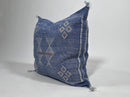 Handmade Moroccan Navy Blue Silk Pillow Cover, Boho Cactus Silk Sabra Cushion, Tribal Diamond Embroidery - product image 5