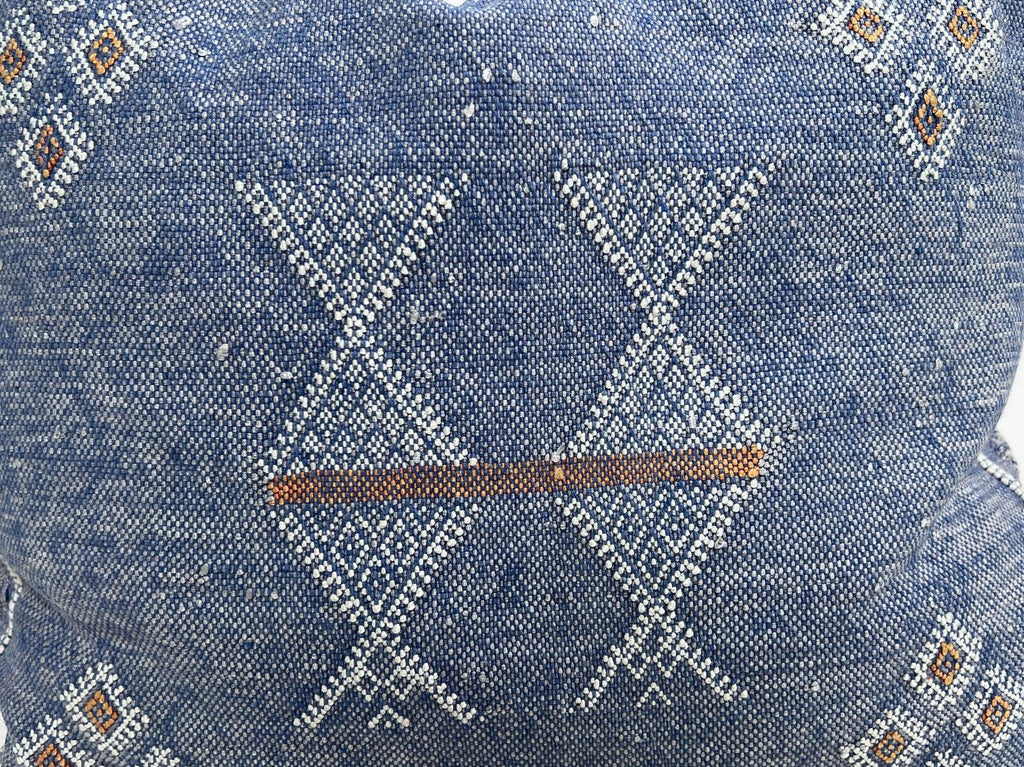 Handmade Moroccan Navy Blue Silk Pillow Cover, Boho Cactus Silk Sabra Cushion, Tribal Diamond Embroidery - product image 4