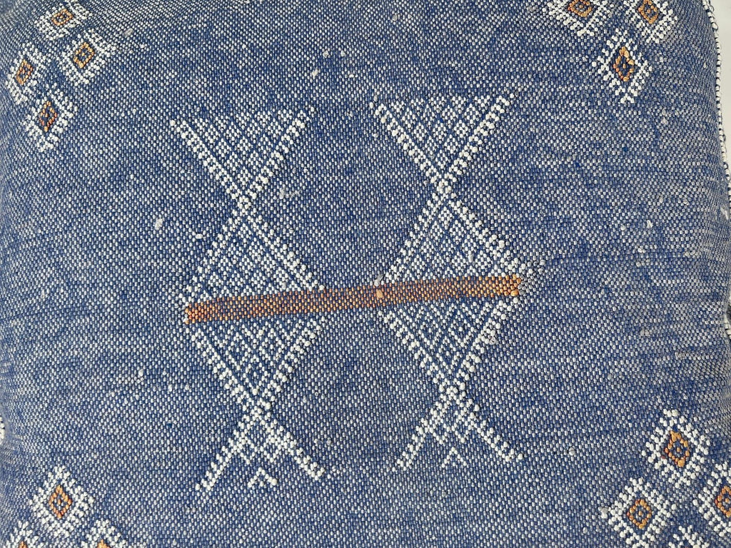 Handmade Moroccan Navy Blue Silk Pillow Cover, Boho Cactus Silk Sabra Cushion, Tribal Diamond Embroidery - product image 7