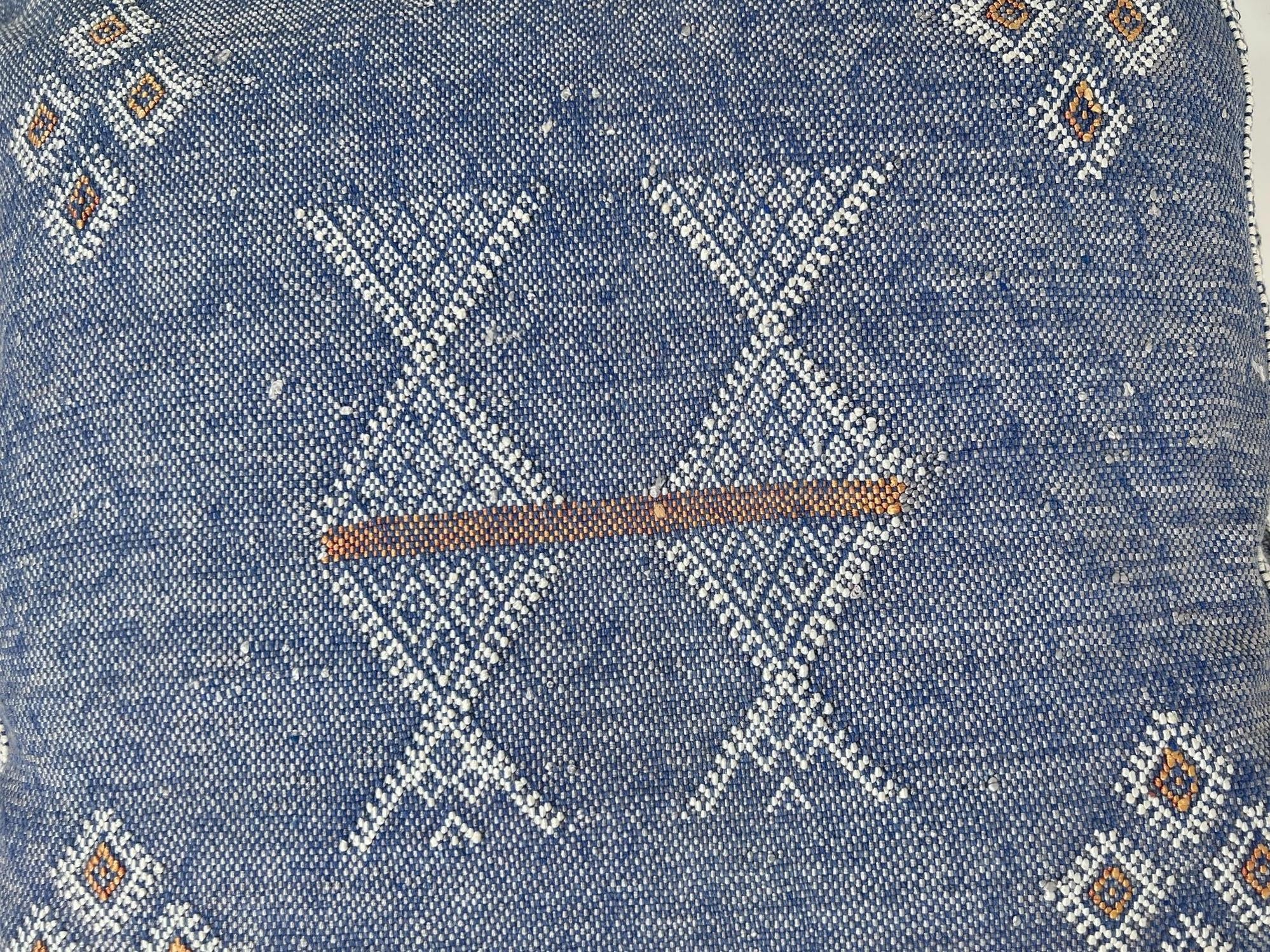 Handmade Moroccan Navy Blue Silk Pillow Cover, Boho Cactus Silk Sabra Cushion, Tribal Diamond Embroidery - product image 7