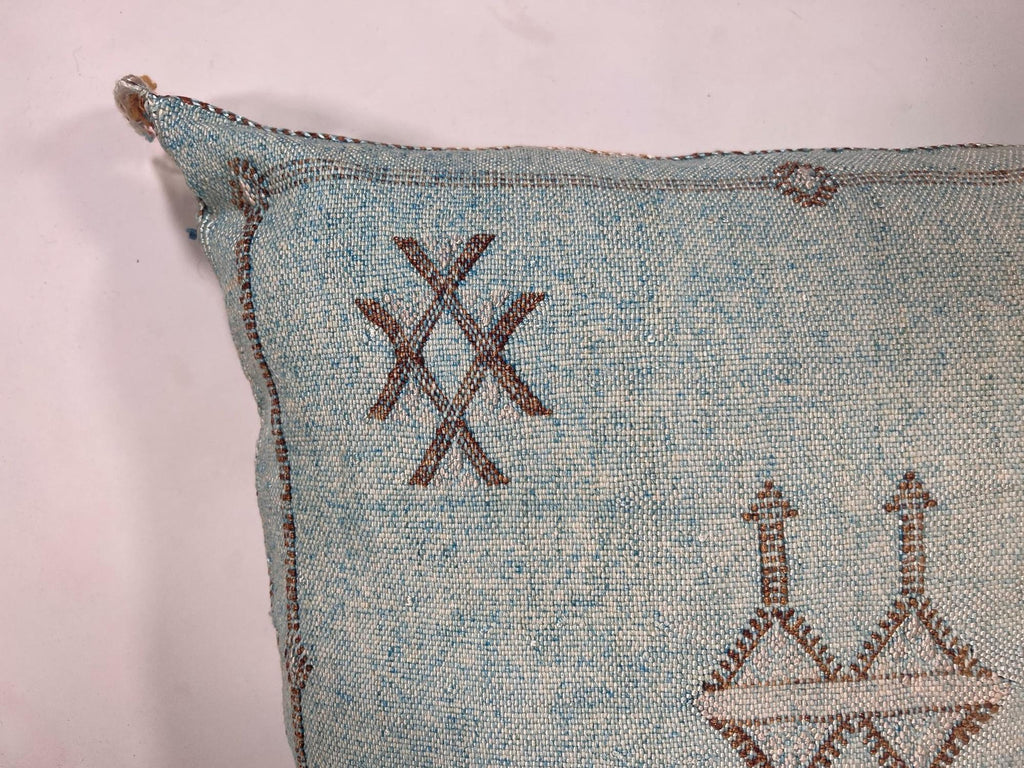 Light Blue Moroccan Silk Pillow Cover, Handmade Cactus Silk Sabra Cushion, Amazigh Berber Boho Throw Pill - product image 6