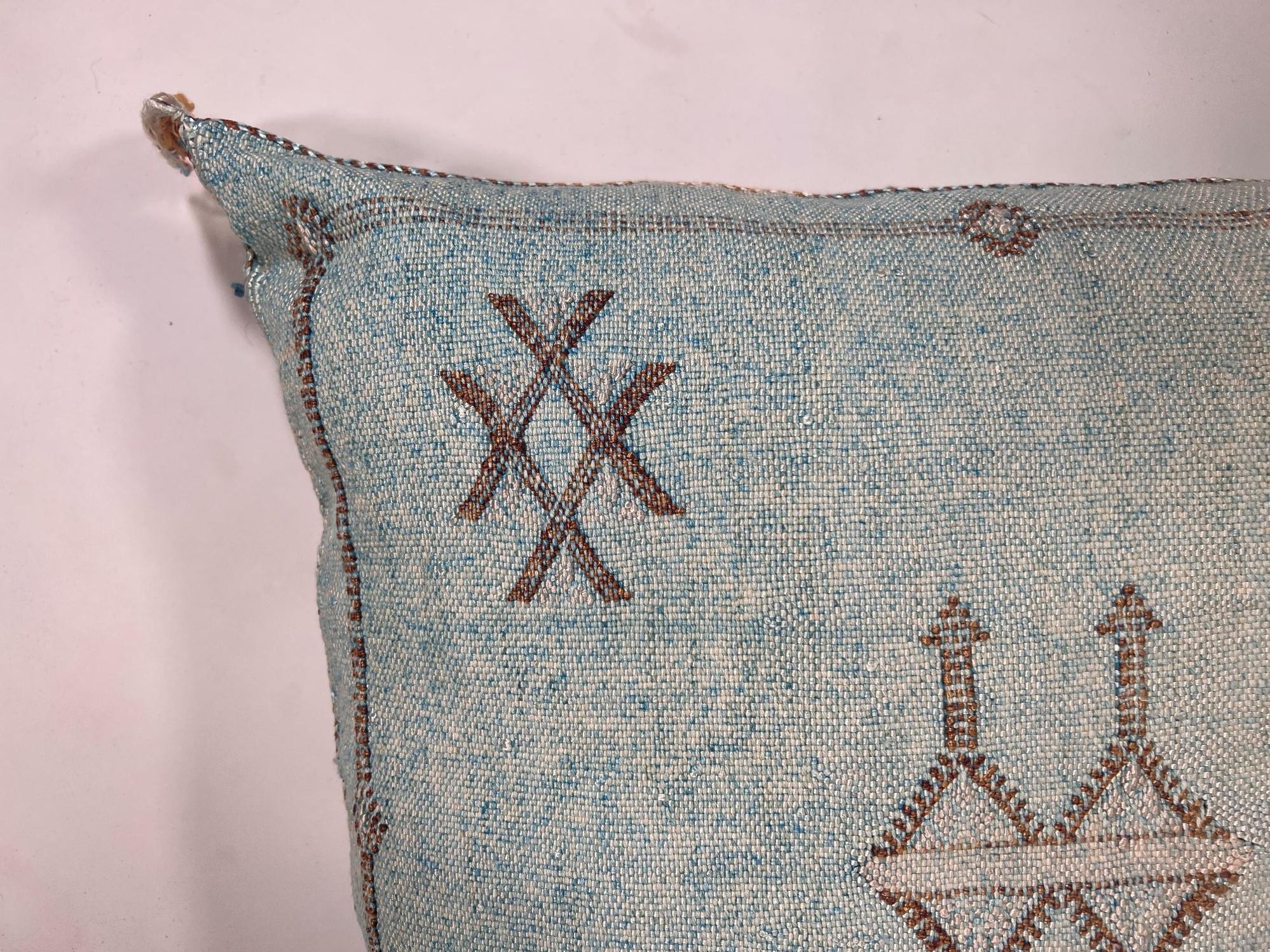 Light Blue Moroccan Silk Pillow Cover, Handmade Cactus Silk Sabra Cushion, Amazigh Berber Boho Throw Pill - product image 6