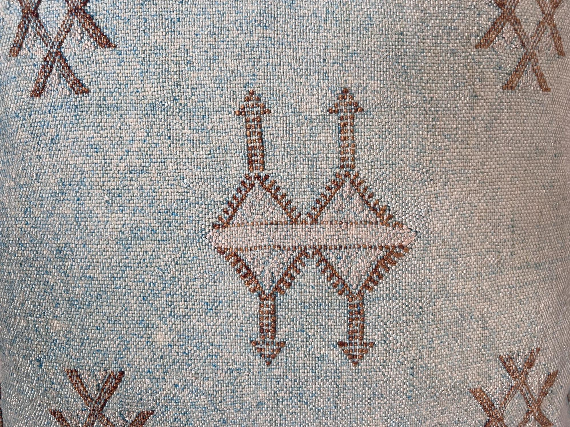 Light Blue Moroccan Silk Pillow Cover, Handmade Cactus Silk Sabra Cushion, Amazigh Berber Boho Throw Pill - product image 7