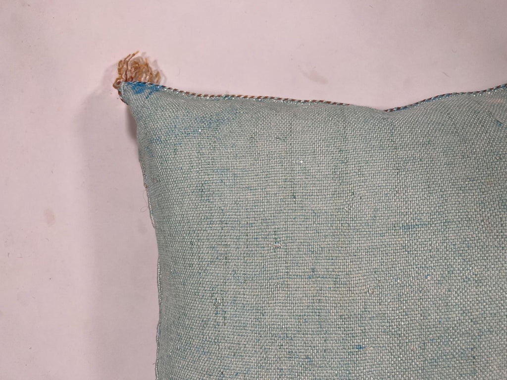Light Blue Moroccan Silk Pillow Cover, Handmade Cactus Silk Sabra Cushion, Amazigh Berber Boho Throw Pill - product image 9