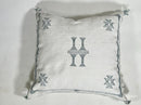 Handmade Moroccan Silk Pillow Cover, Cream Boho Cactus Silk Sabra Pillowcase with Teal Tribal Embroidery - product image 3