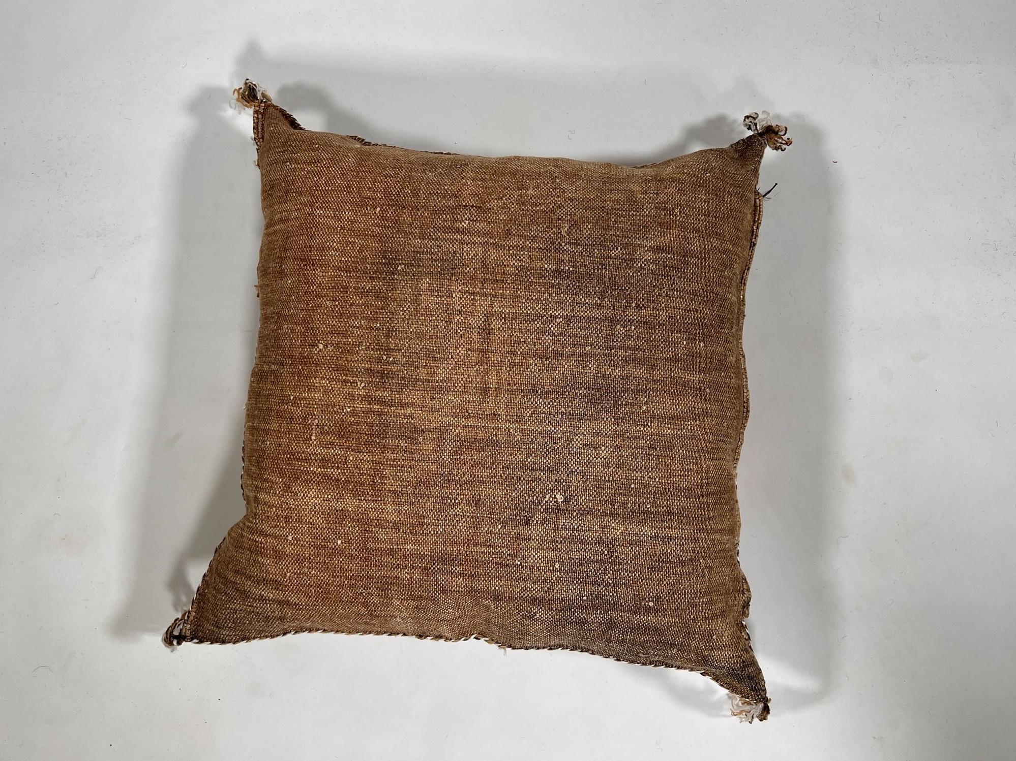 Handmade Moroccan silk pillow cover, brown boho cactus silk sabra cushion with white rust diamond embroid - product image 9