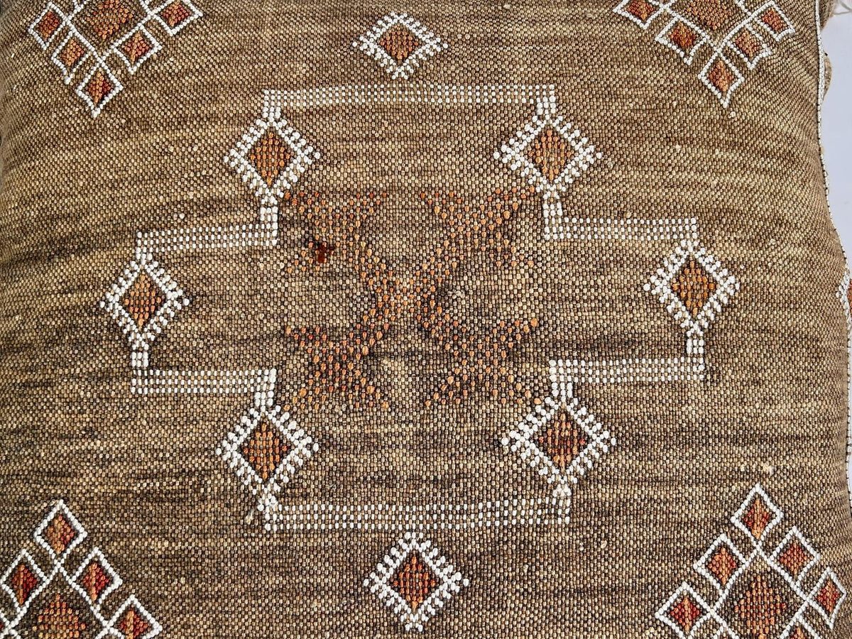 Handmade Moroccan silk pillow cover, brown boho cactus silk sabra cushion with white rust diamond embroid - product image 7