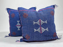 Handmade Blue Moroccan Silk Pillow Cover, Pink White Tribal Embroidery, Boho Cactus Sabra Silk Cushion, C - product image 1
