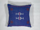 Handmade Blue Moroccan Silk Pillow Cover, Pink White Tribal Embroidery, Boho Cactus Sabra Silk Cushion, C - product image 5