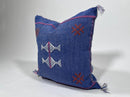 Handmade Blue Moroccan Silk Pillow Cover, Pink White Tribal Embroidery, Boho Cactus Sabra Silk Cushion, C - product image 4