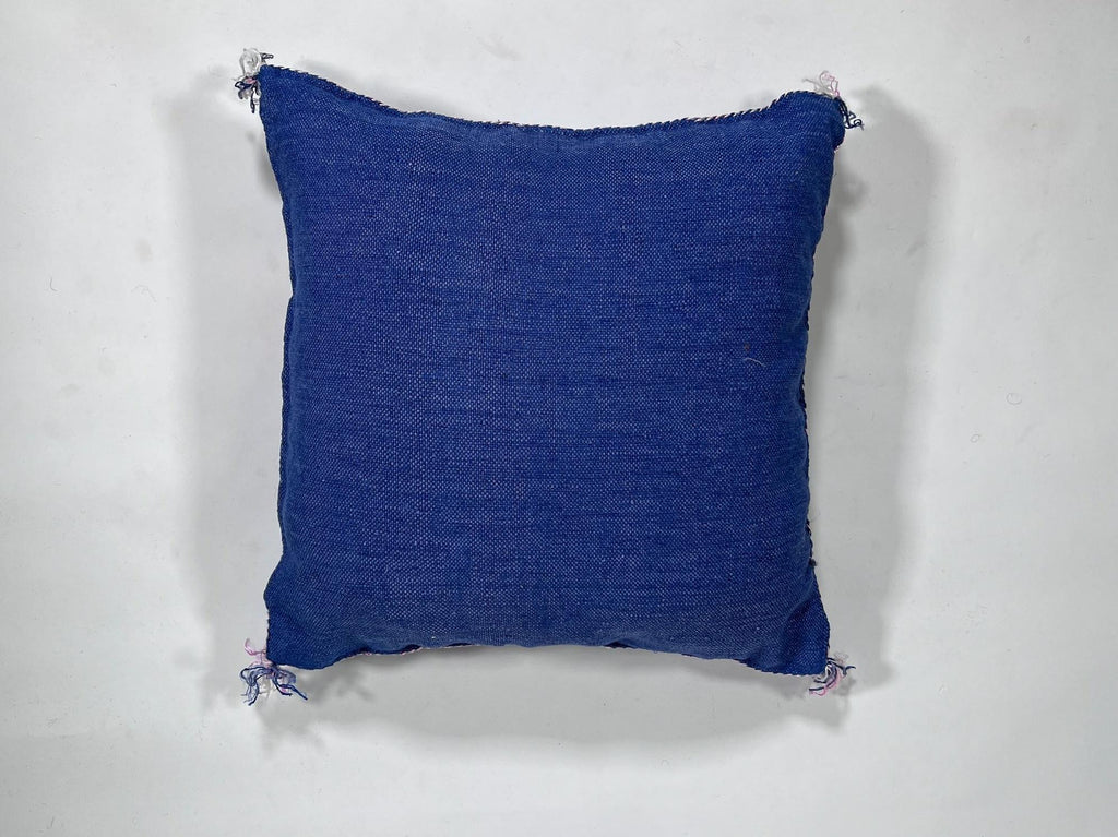 Handmade Blue Moroccan Silk Pillow Cover, Pink White Tribal Embroidery, Boho Cactus Sabra Silk Cushion, C - product image 9