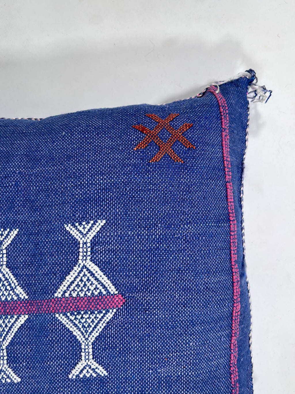 Handmade Blue Moroccan Silk Pillow Cover, Pink White Tribal Embroidery, Boho Cactus Sabra Silk Cushion, C - product image 6