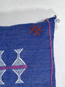 Handmade Blue Moroccan Silk Pillow Cover, Pink White Tribal Embroidery, Boho Cactus Sabra Silk Cushion, C - product image 6