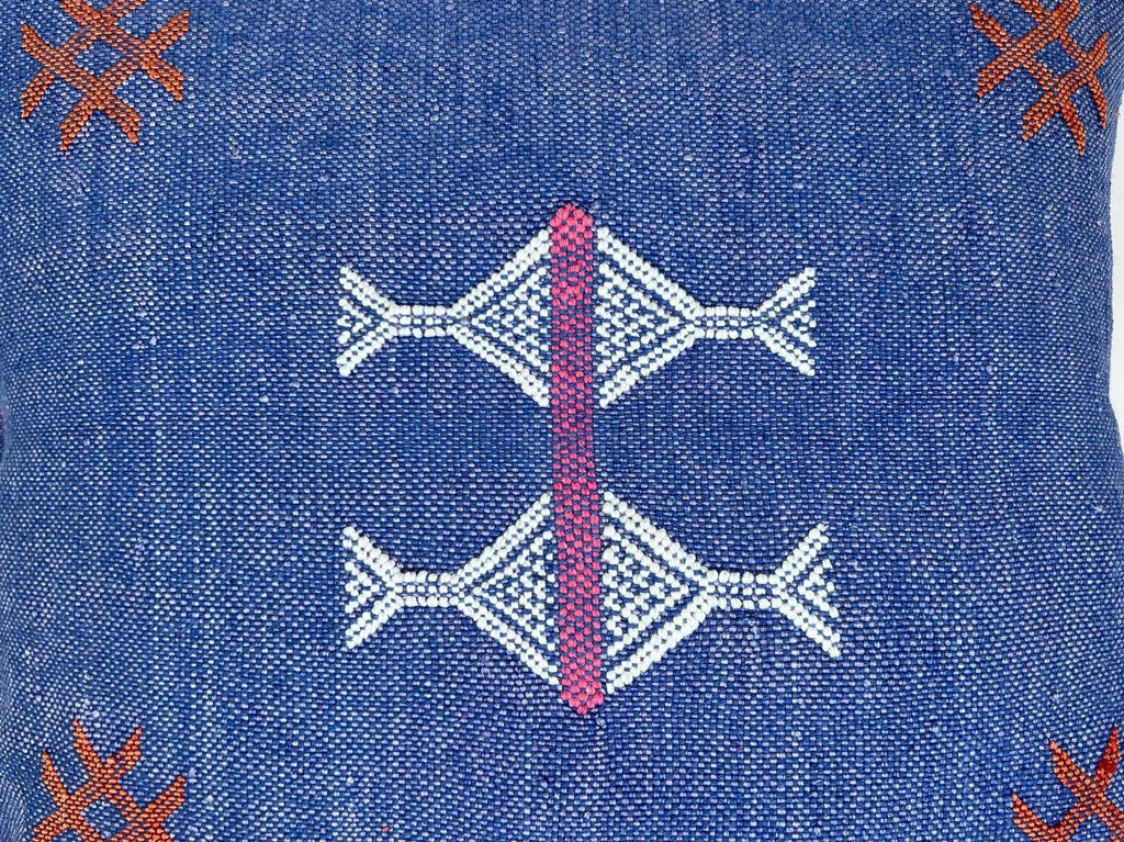 Handmade Blue Moroccan Silk Pillow Cover, Pink White Tribal Embroidery, Boho Cactus Sabra Silk Cushion, C - product image 7