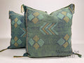 Moroccan Silk Pillow Cover, Handmade Green Boho Cactus Silk Cushion with Gold Diamond Embroidery, Custom - product image 1