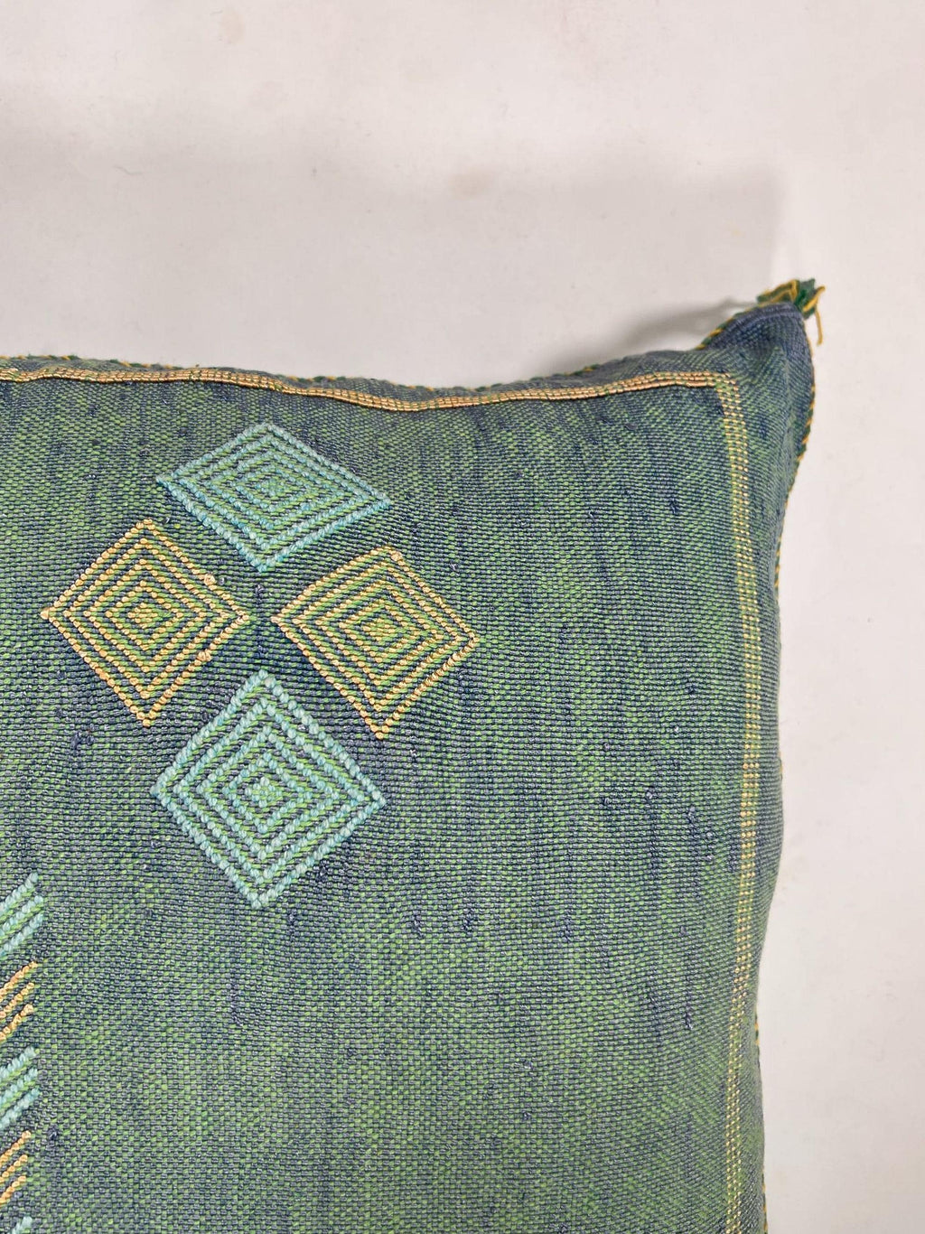 Moroccan Silk Pillow Cover, Handmade Green Boho Cactus Silk Cushion with Gold Diamond Embroidery, Custom - product image 6