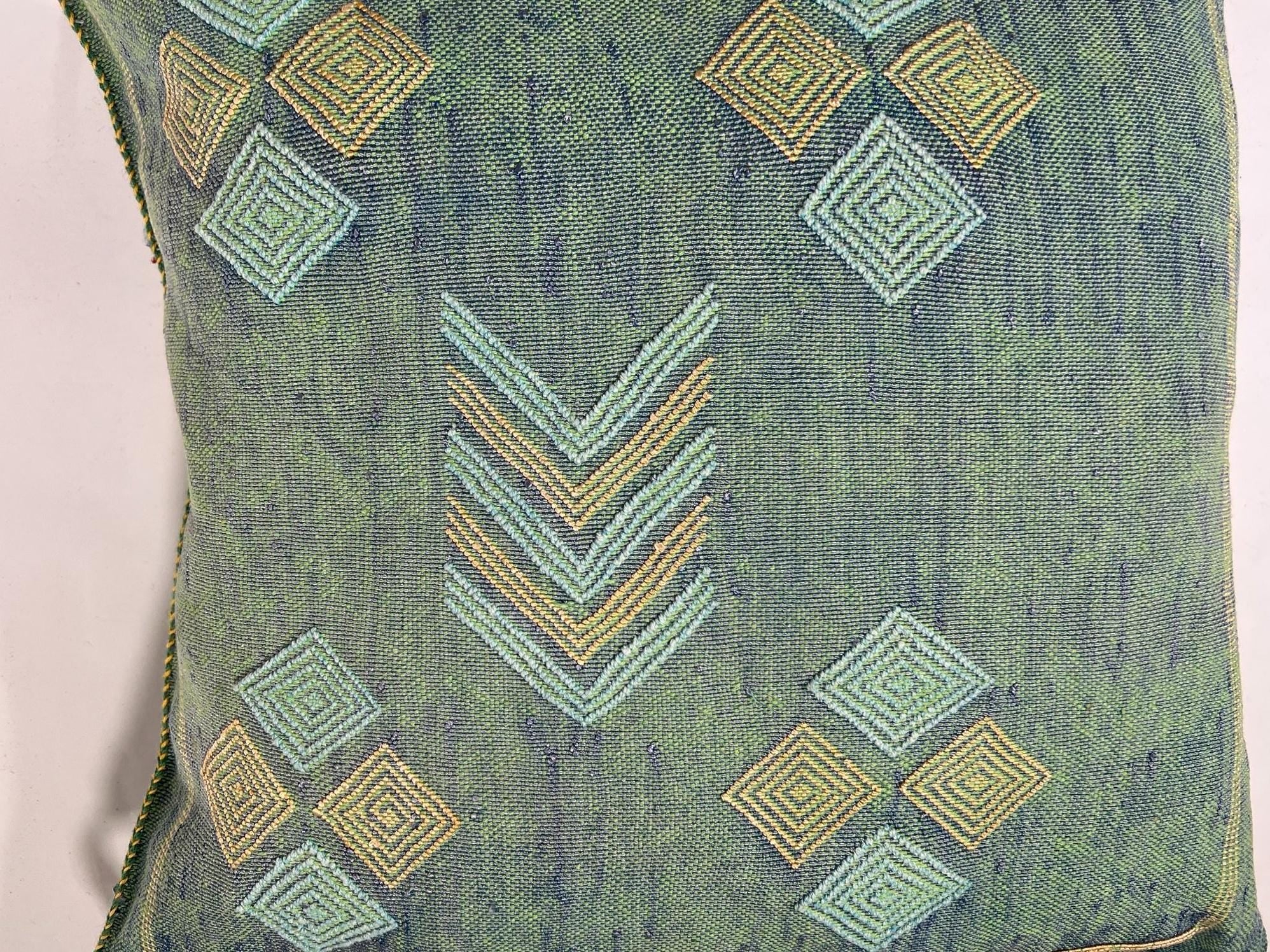 Moroccan Silk Pillow Cover, Handmade Green Boho Cactus Silk Cushion with Gold Diamond Embroidery, Custom - product image 7