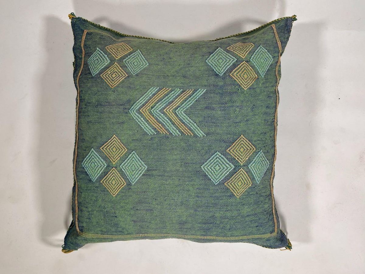 Moroccan Silk Pillow Cover, Handmade Green Boho Cactus Silk Cushion with Gold Diamond Embroidery, Custom - product image 5