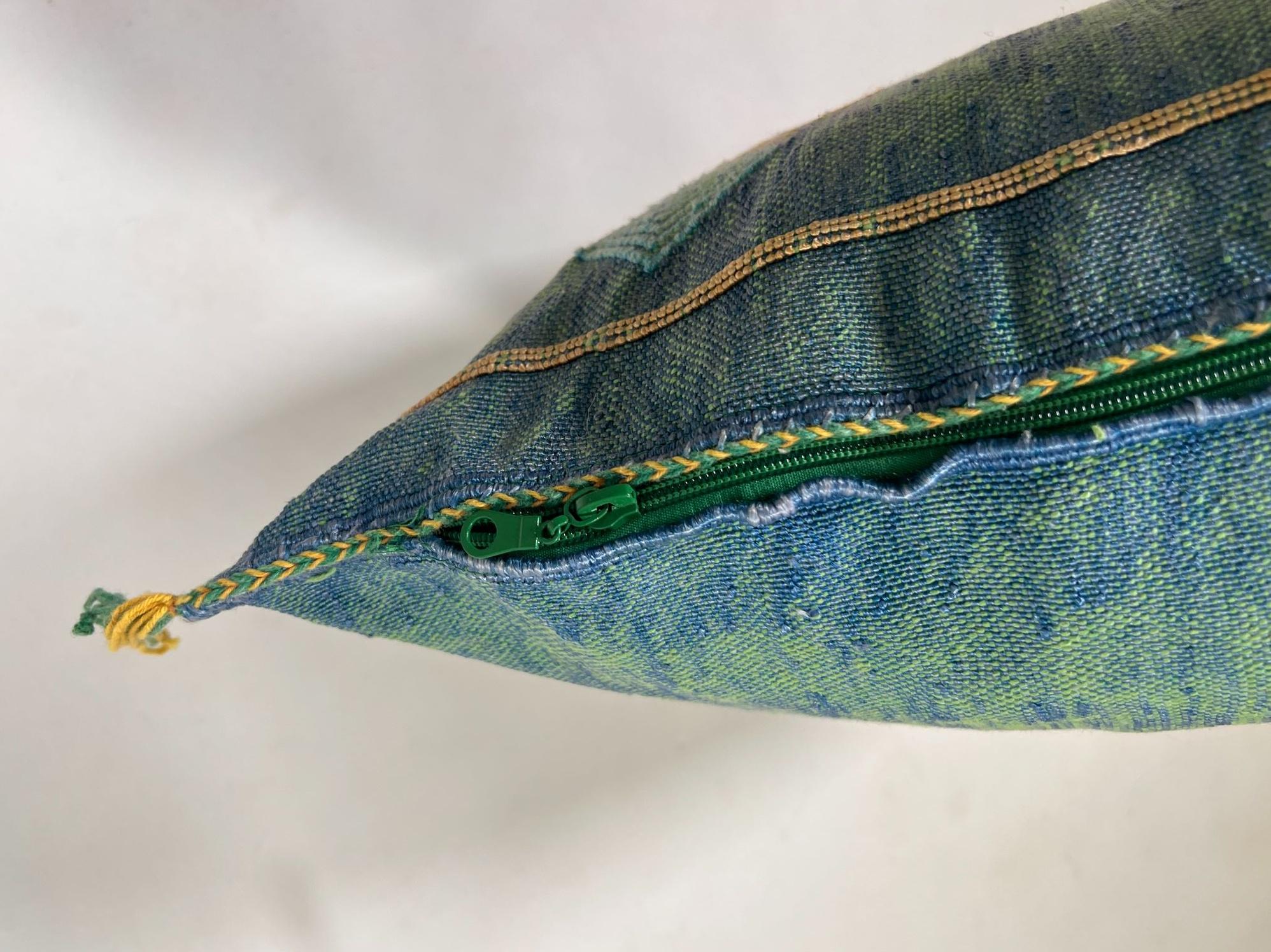 Moroccan Silk Pillow Cover, Handmade Green Boho Cactus Silk Cushion with Gold Diamond Embroidery, Custom - product image 8