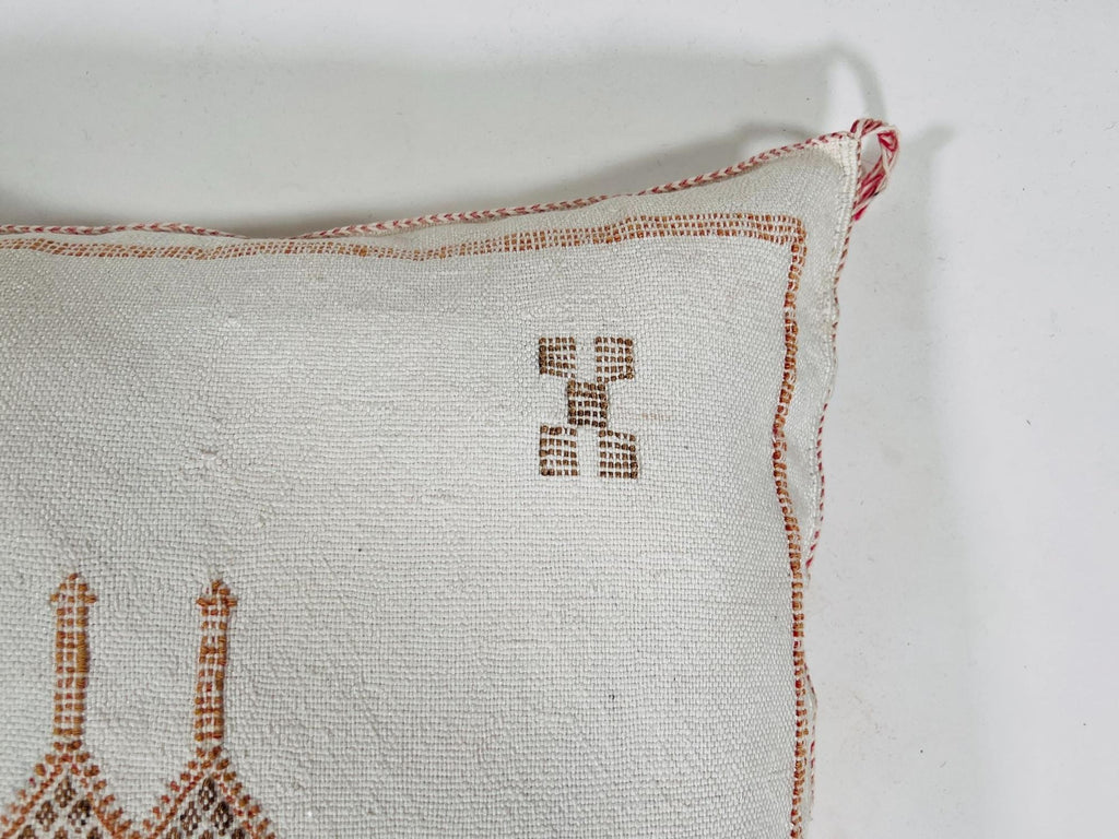Moroccan Silk Pillow Cover, Ivory Cream Beige Embroidered Pillowcase, Neutral Boho Tribal Geometric Cushi - product image 6