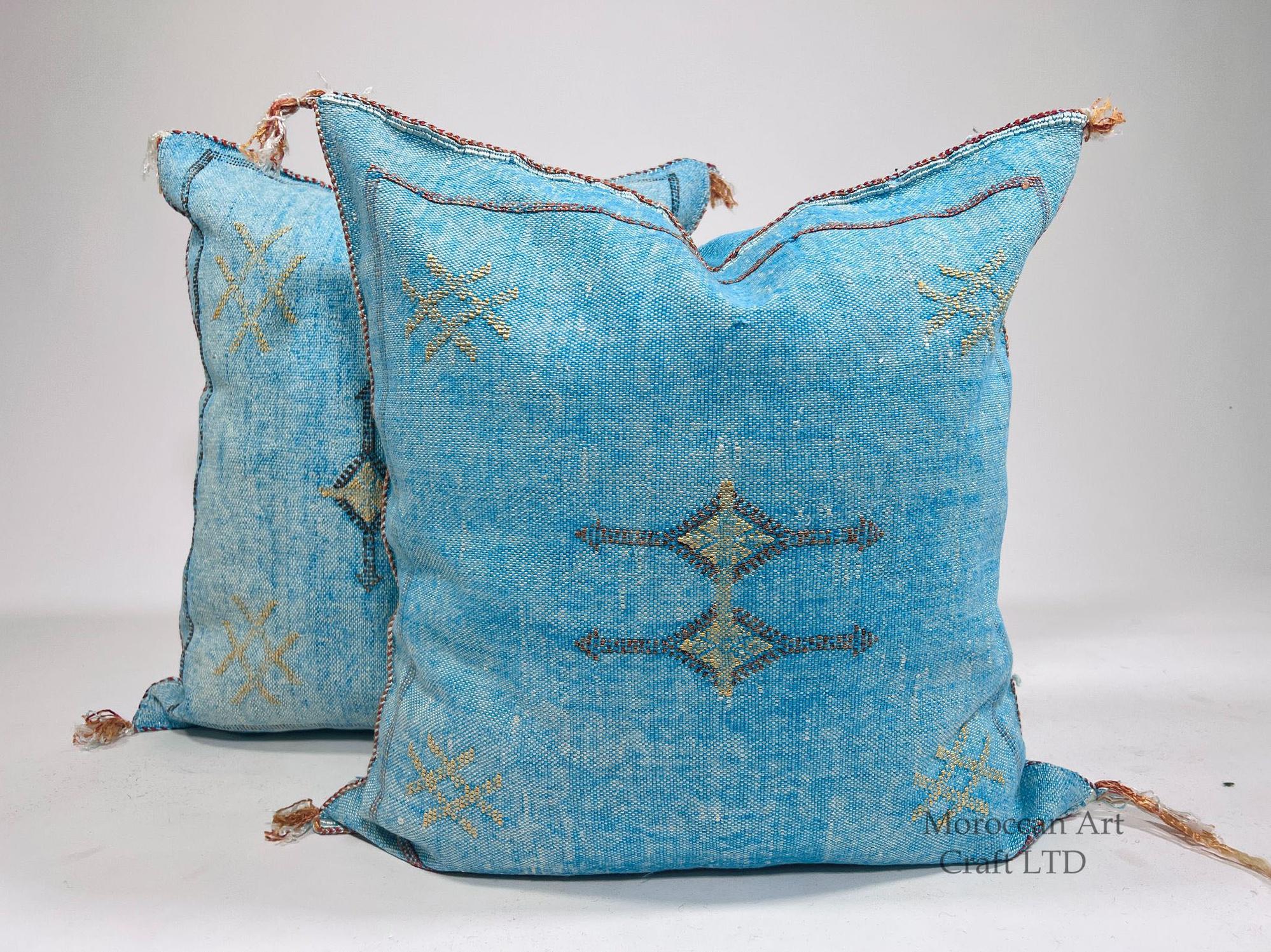 Handmade Moroccan Silk Pillow Cover, Cream Beige Embroidery, Taupe Gold Tribal Geometric Pillowcase, Boho - product image 1