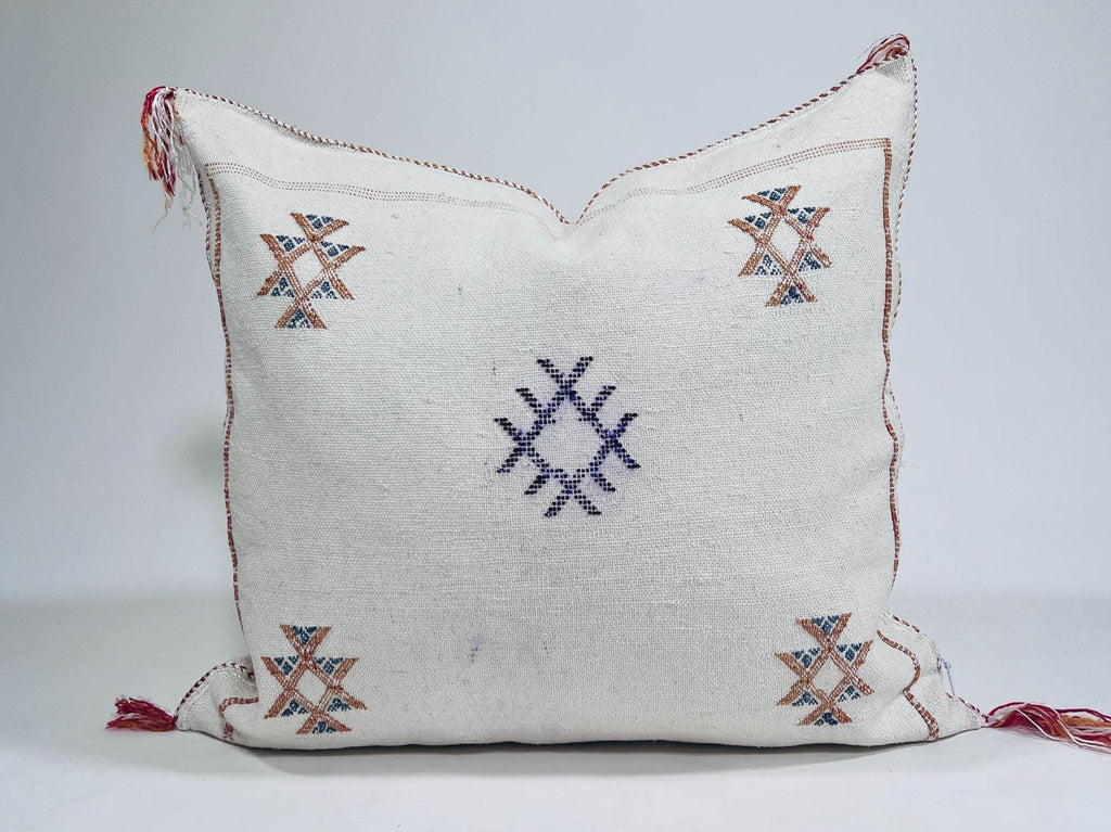 Boho Moroccan Silk Pillow Cover, Cream Ivory Beige Embroidery, Taupe Gold Geometric Tribal Pillowcase for - product image 2