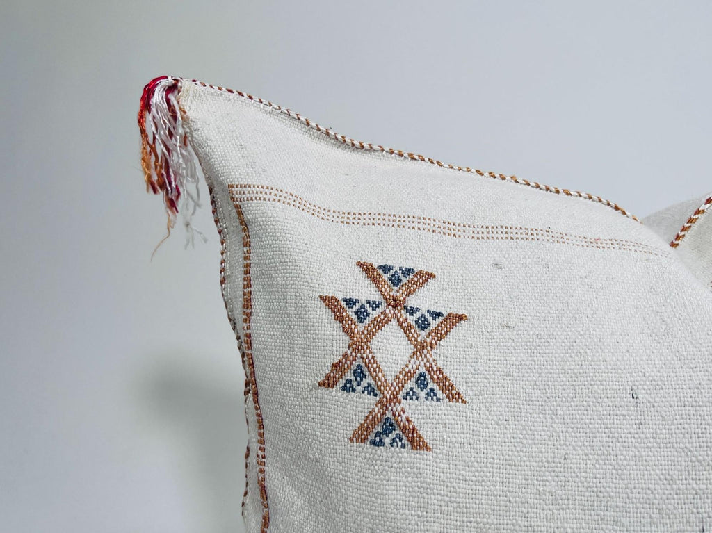Boho Moroccan Silk Pillow Cover, Cream Ivory Beige Embroidery, Taupe Gold Geometric Tribal Pillowcase for - product image 3