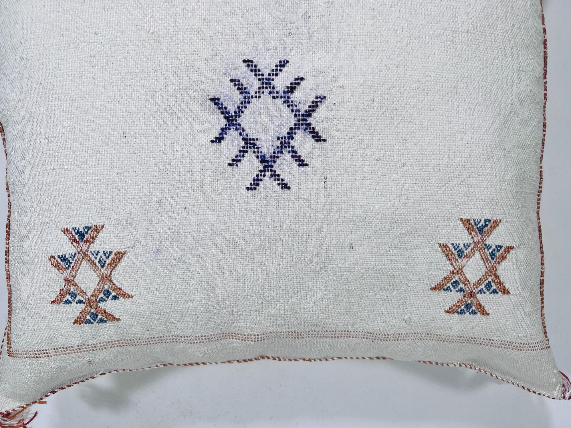 Boho Moroccan Silk Pillow Cover, Cream Ivory Beige Embroidery, Taupe Gold Geometric Tribal Pillowcase for - product image 6