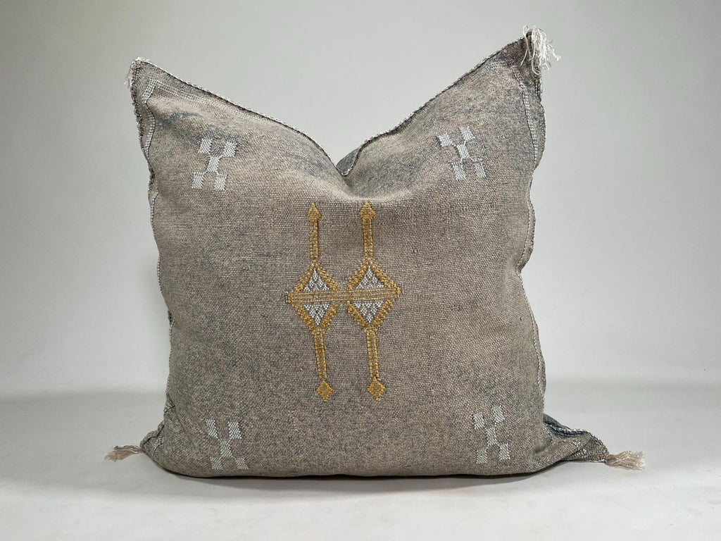 Moroccan Silk Pillow Cover, Ivory Cream Beige Embroidered Cushion Cover, Neutral Boho Tribal Geometric Pi - product image 2