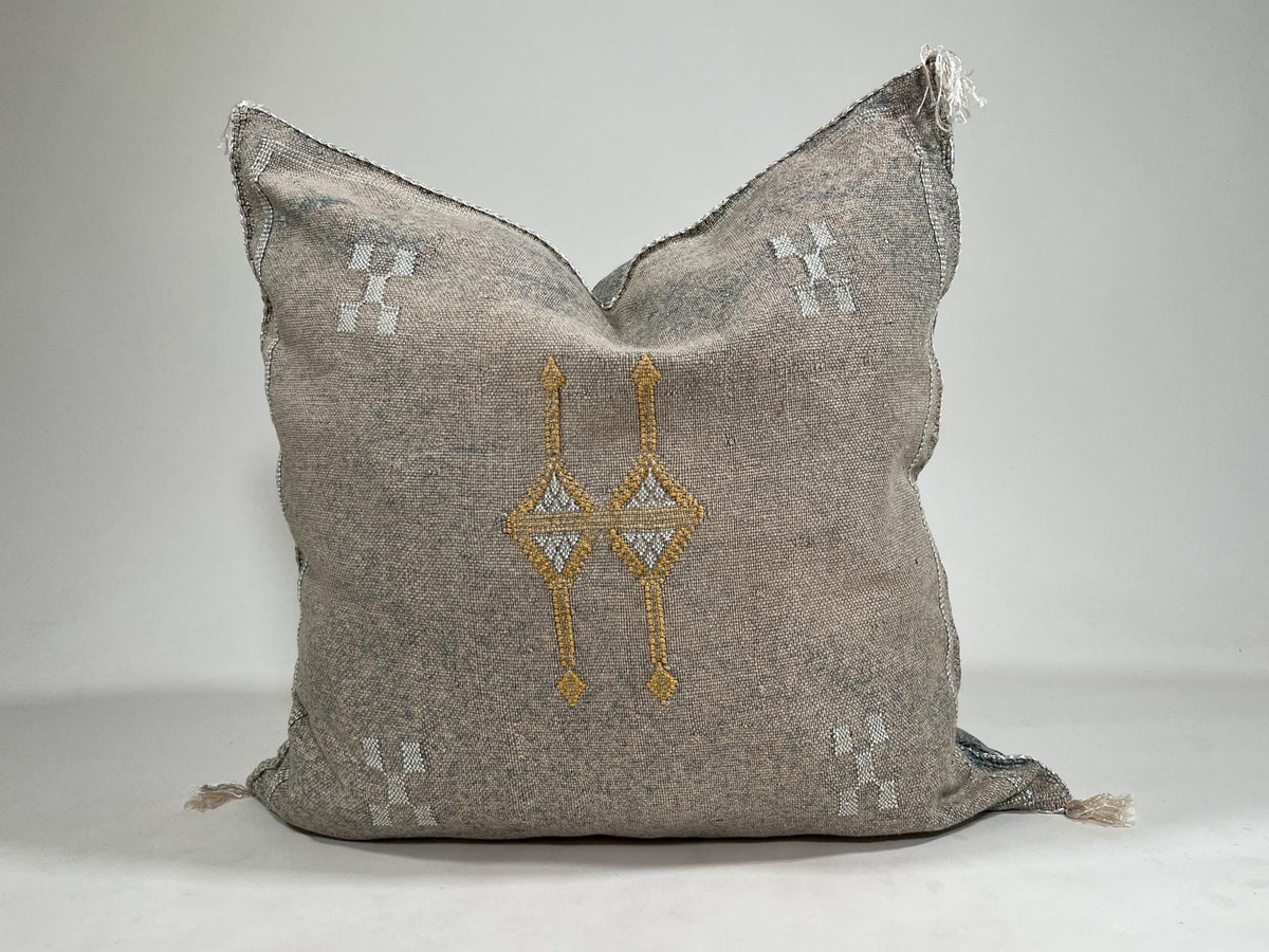 Moroccan Silk Pillow Cover, Ivory Cream Beige Embroidered Cushion Cover, Neutral Boho Tribal Geometric Pi - product image 2