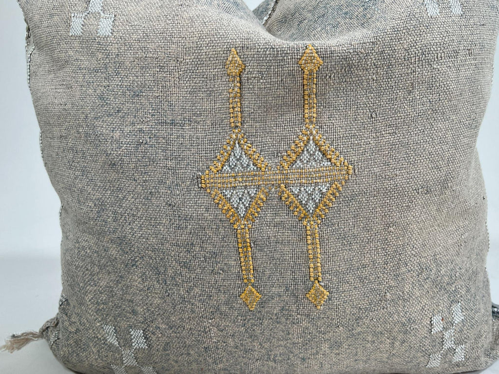 Moroccan Silk Pillow Cover, Ivory Cream Beige Embroidered Cushion Cover, Neutral Boho Tribal Geometric Pi - product image 4