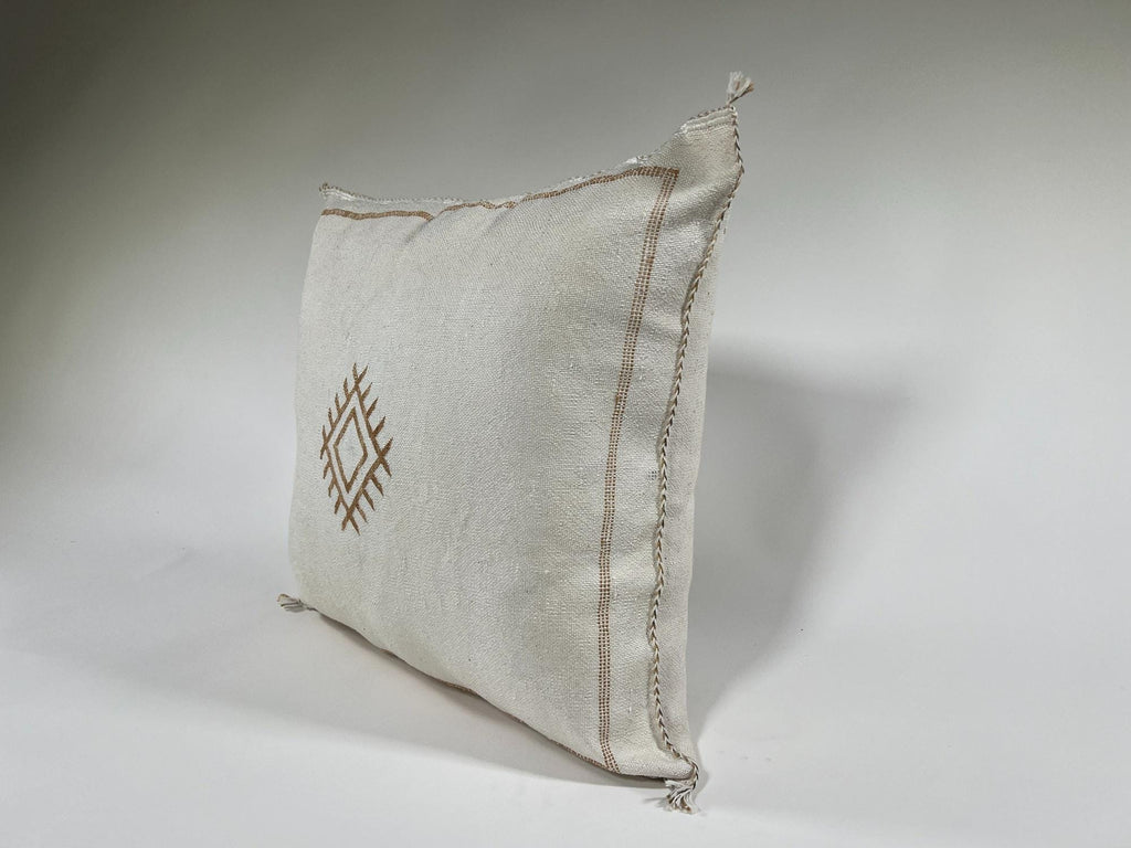 Handmade Silk Moroccan Pillow Cover, Cream Ivory Beige Tribal Embroidery, Neutral Boho Geometric Cushion - product image 2