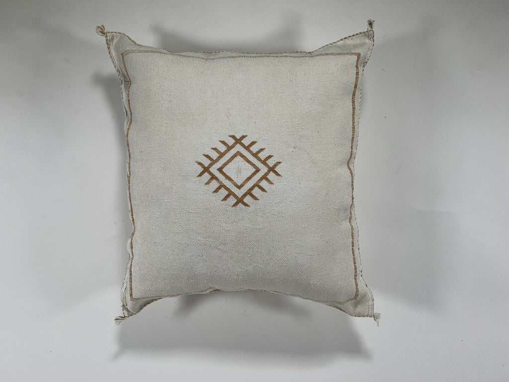 Handmade Silk Moroccan Pillow Cover, Cream Ivory Beige Tribal Embroidery, Neutral Boho Geometric Cushion - product image 5