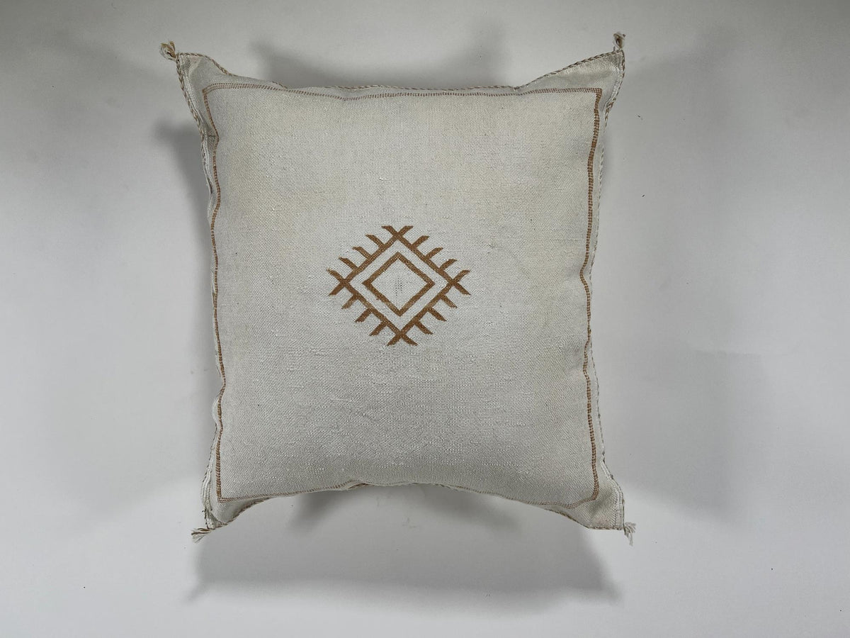 Handmade Silk Moroccan Pillow Cover, Cream Ivory Beige Tribal Embroidery, Neutral Boho Geometric Cushion - product image 5