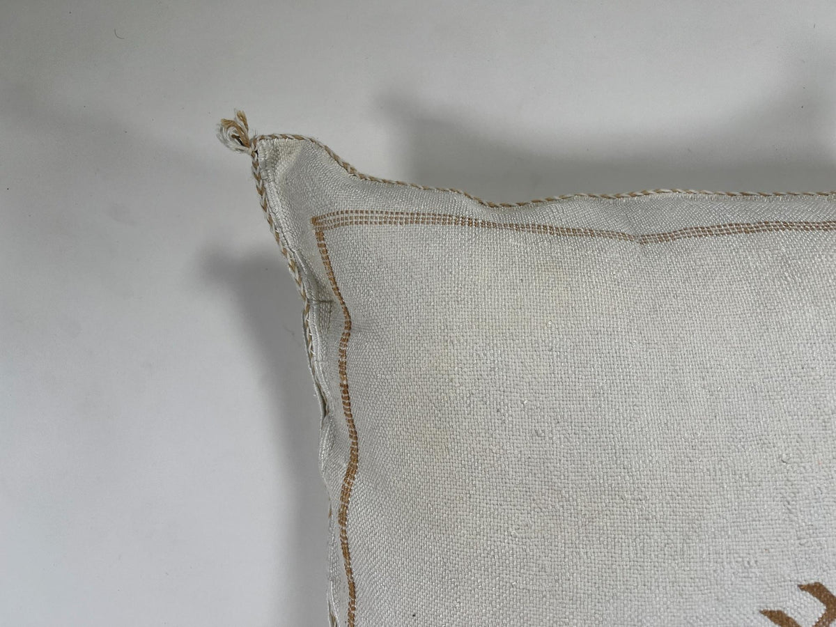 Handmade Silk Moroccan Pillow Cover, Cream Ivory Beige Tribal Embroidery, Neutral Boho Geometric Cushion - product image 6