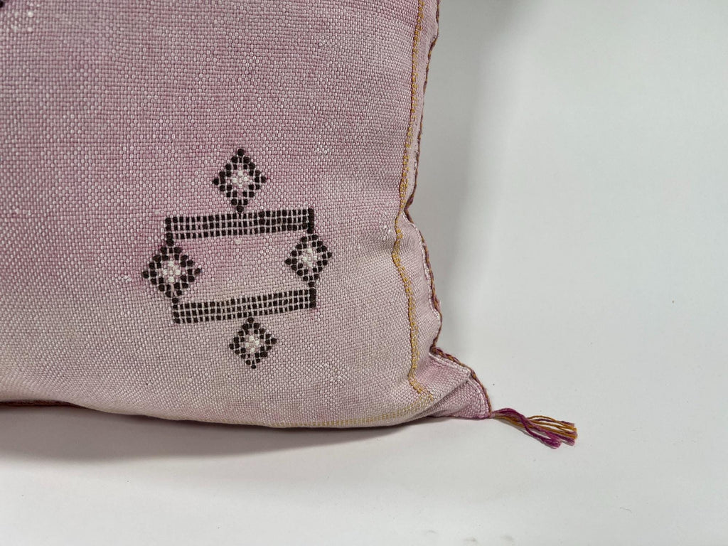 Moroccan Silk Pillow Cover, Ivory Beige Embroidered Pillowcase, Boho Tribal Geometric Cushion for Sofa Be - product image 3