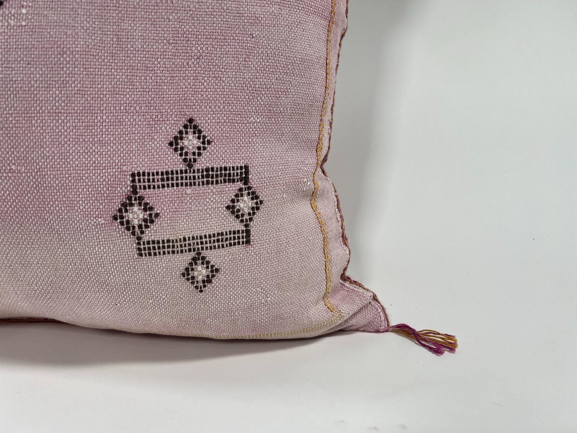 Moroccan Silk Pillow Cover, Ivory Beige Embroidered Pillowcase, Boho Tribal Geometric Cushion for Sofa Be - product image 3