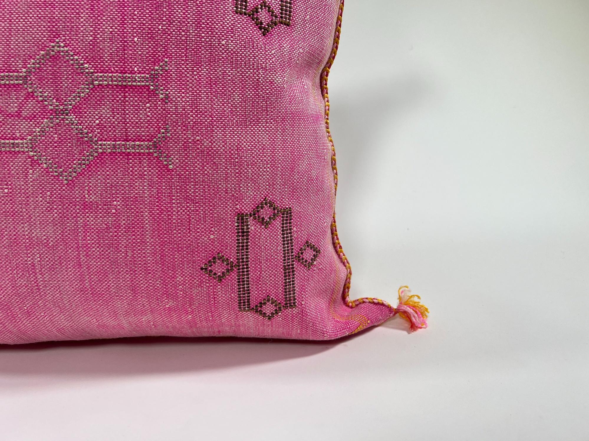 Luxury Moroccan Silk Pillow Cover, Cream Beige Embroidered Pillowcase, Boho Neutral Tribal Geometric Cush - product image 3