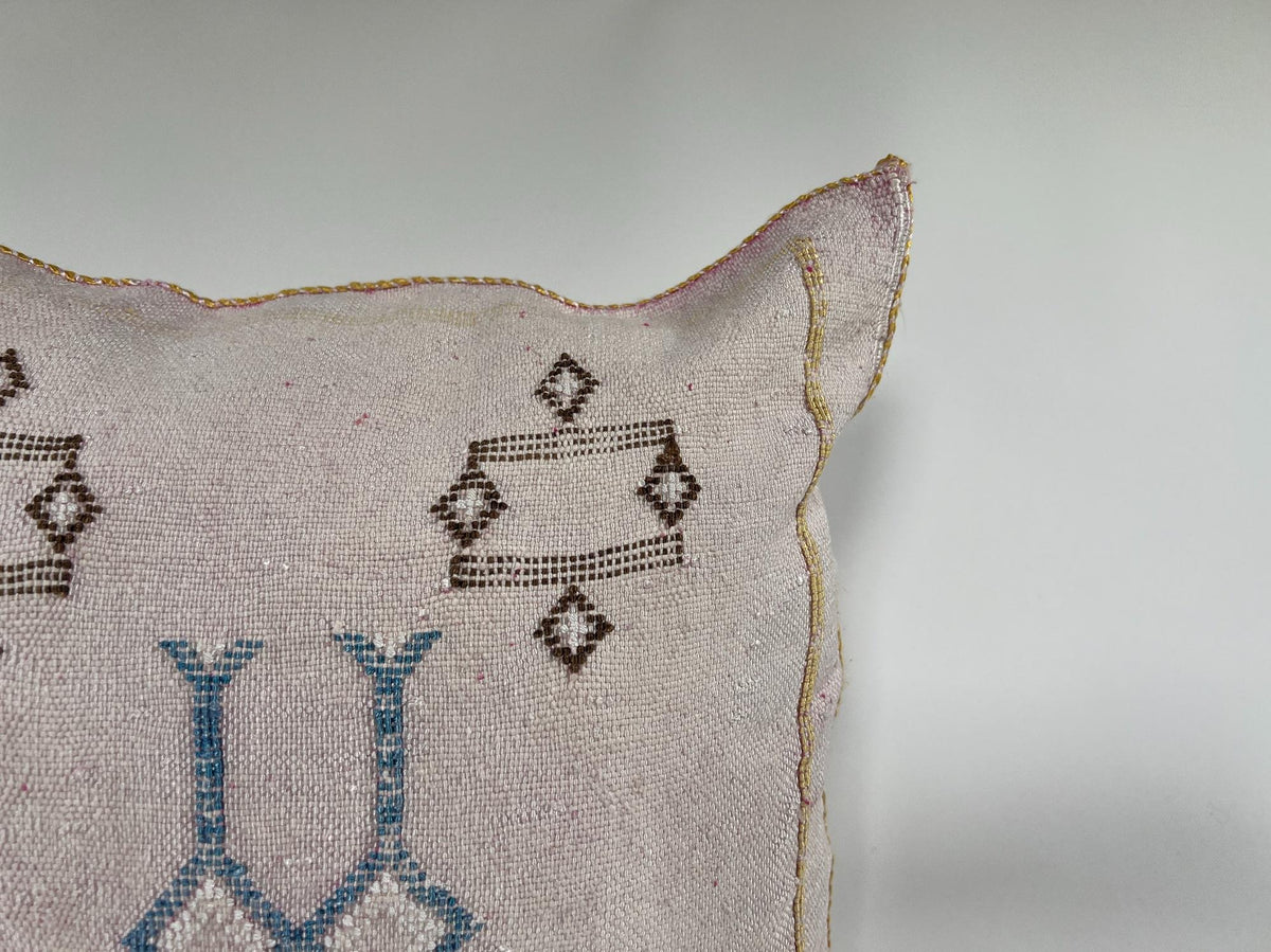 Luxury Silk Pillow Cover, Handmade Moroccan Cushion Case, Embroidered Boho Sofa Bed Accent - product image 2