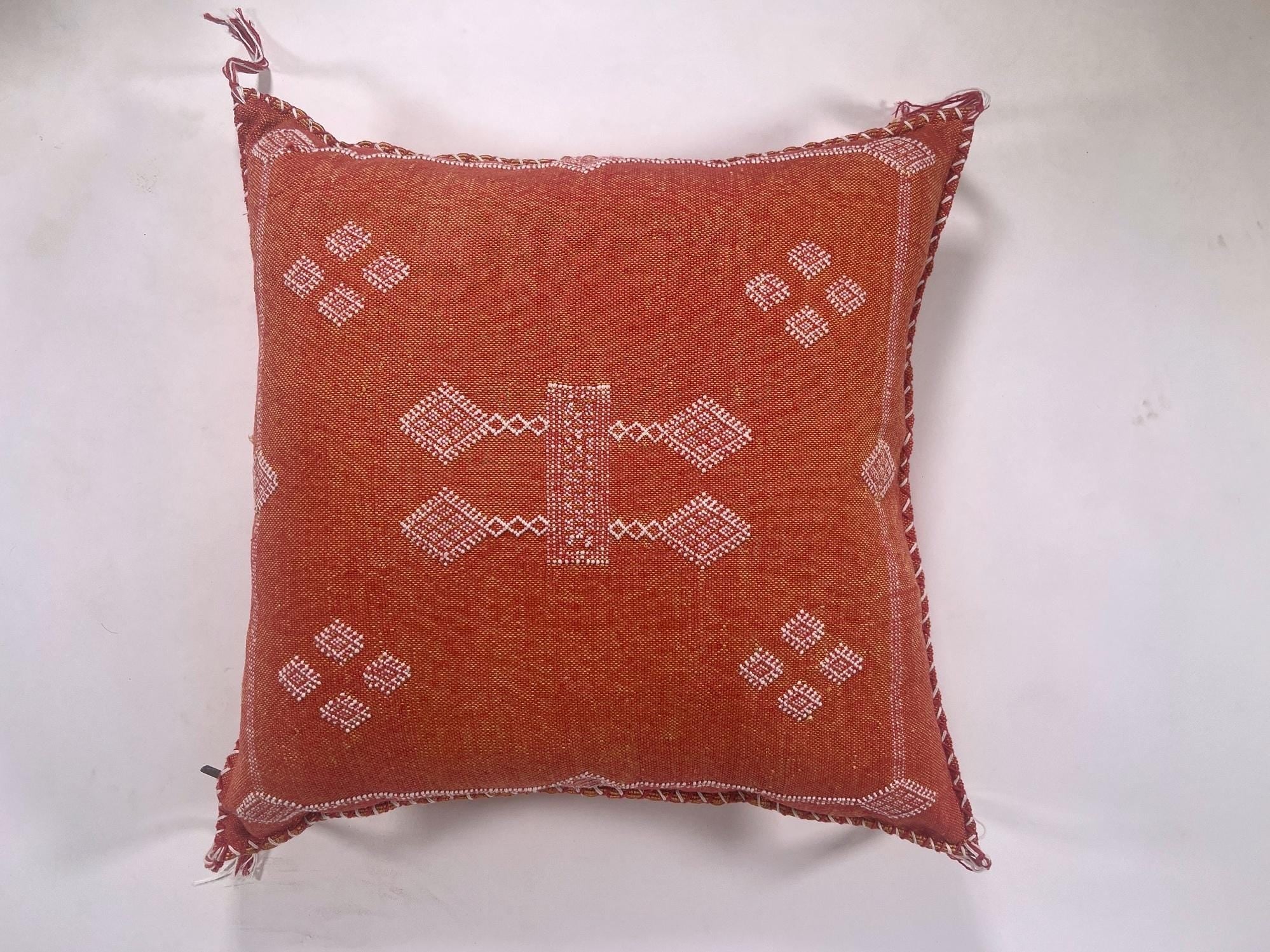 Moroccan Silk Pillow Cover, Handmade Embroidered Cushion Case, Boho Sofa Bed Pillow Decor - product image 9