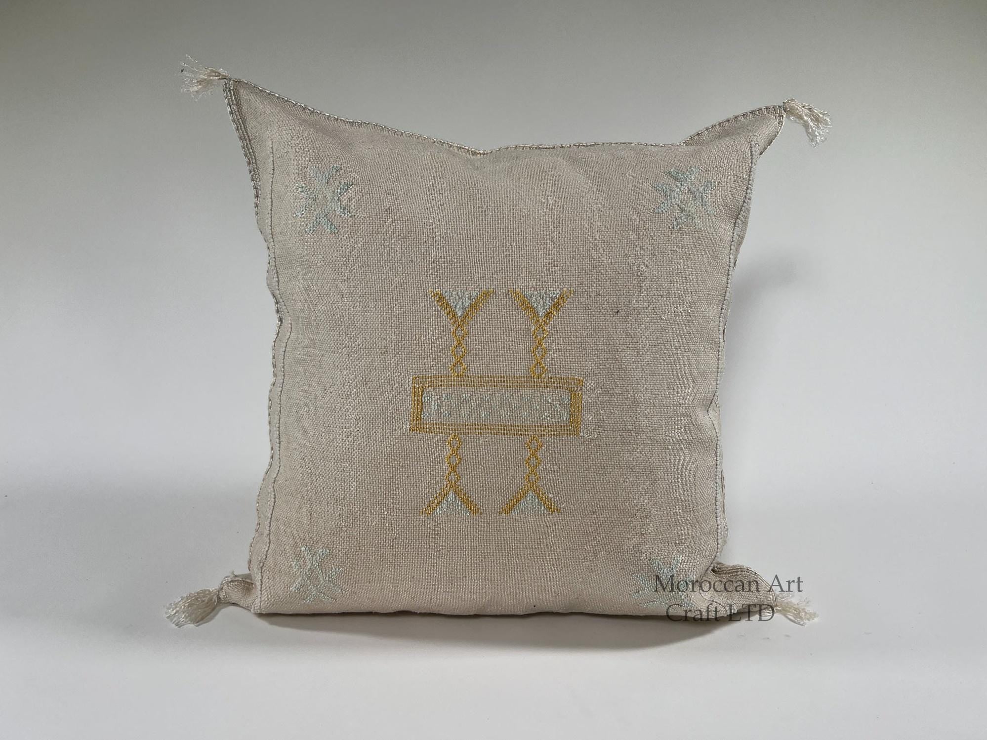 Moroccan Handmade Silk Pillow Cover, Embroidered Cushion Case, Boho Kilim Style Decor - product image 1