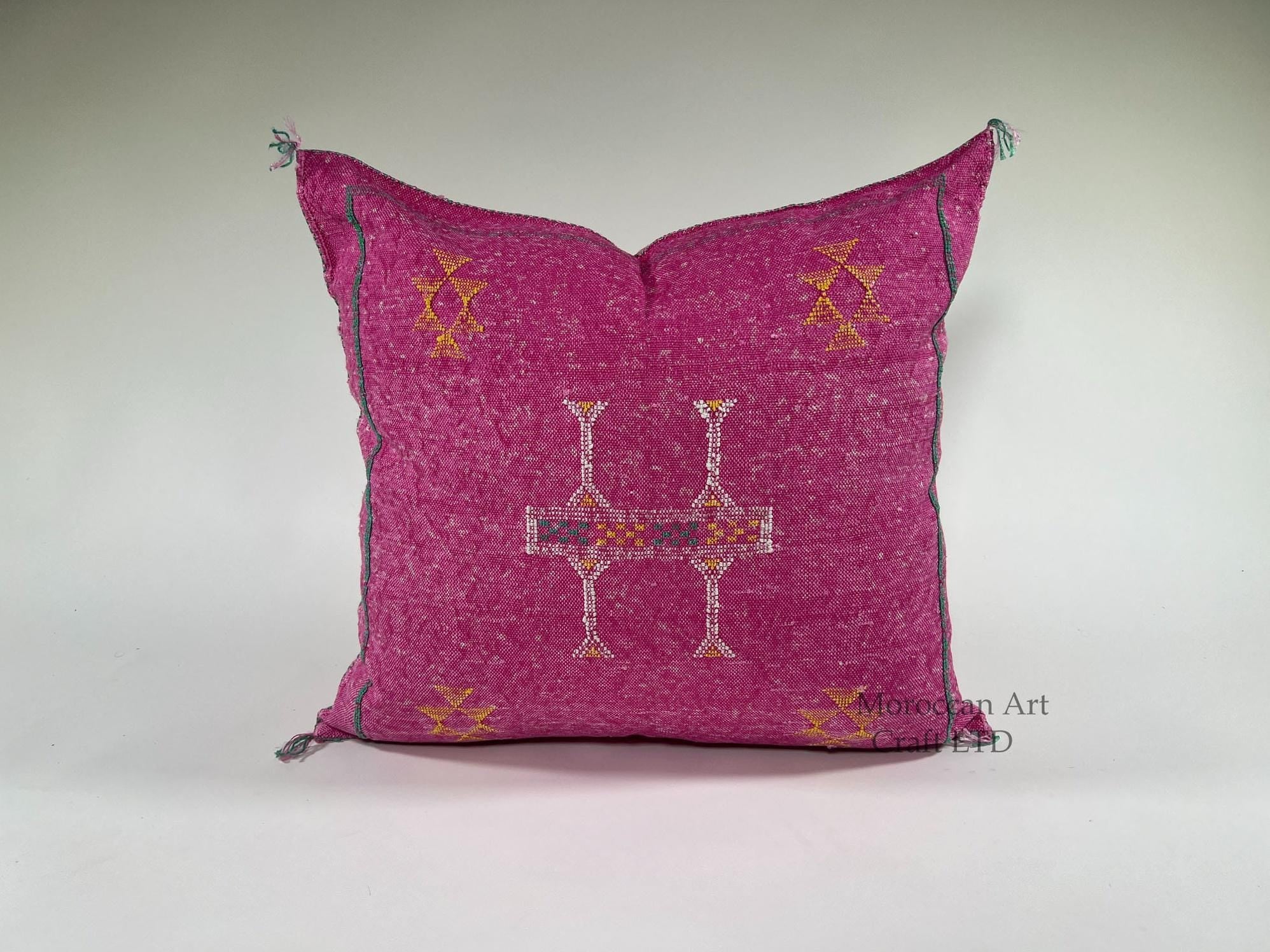 Handmade Embroidered Silk Pillow Cover, Moroccan Boho Cushion Case for Sofa Bed Home - product image 1
