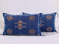 Cobalt Blue Moroccan Silk Pillow Cover, Gold Red Geometric Embroidered Kilim Boho Cushion, Handmade Decor - product image 1