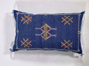Cobalt Blue Moroccan Silk Pillow Cover, Gold Red Geometric Embroidered Kilim Boho Cushion, Handmade Decor - product image 5