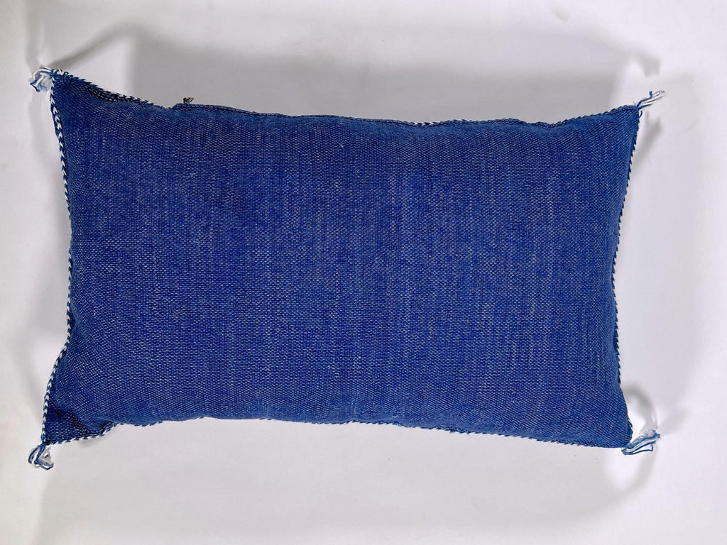 Cobalt Blue Moroccan Silk Pillow Cover, Gold Red Geometric Embroidered Kilim Boho Cushion, Handmade Decor - product image 9